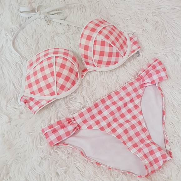 aerie Other - 💞 AERIE EMMA 34C MEDIUM GINGHAM PINK WHITE BIKINI